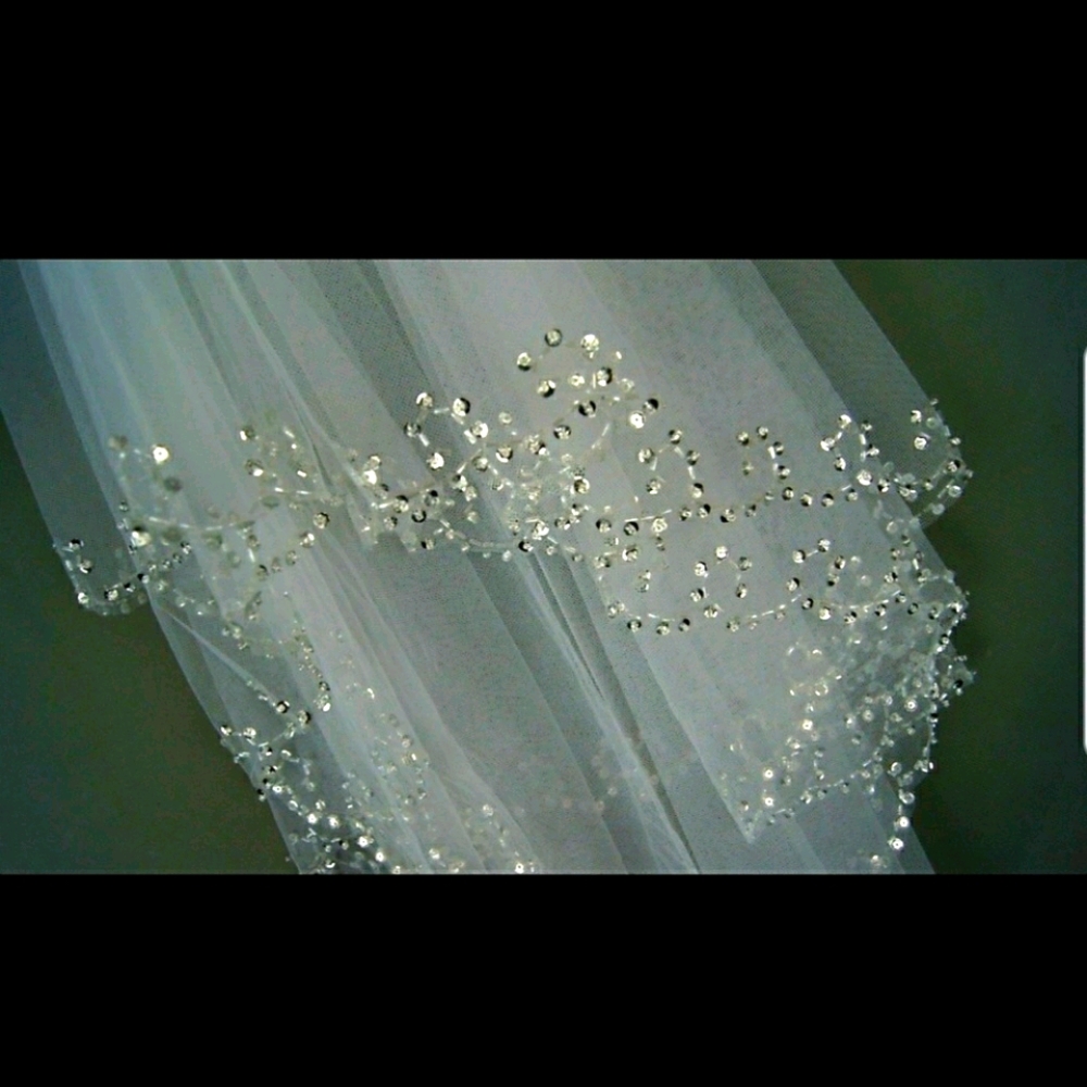 Sequin & Bead Edge Elbow length Wedding Veil